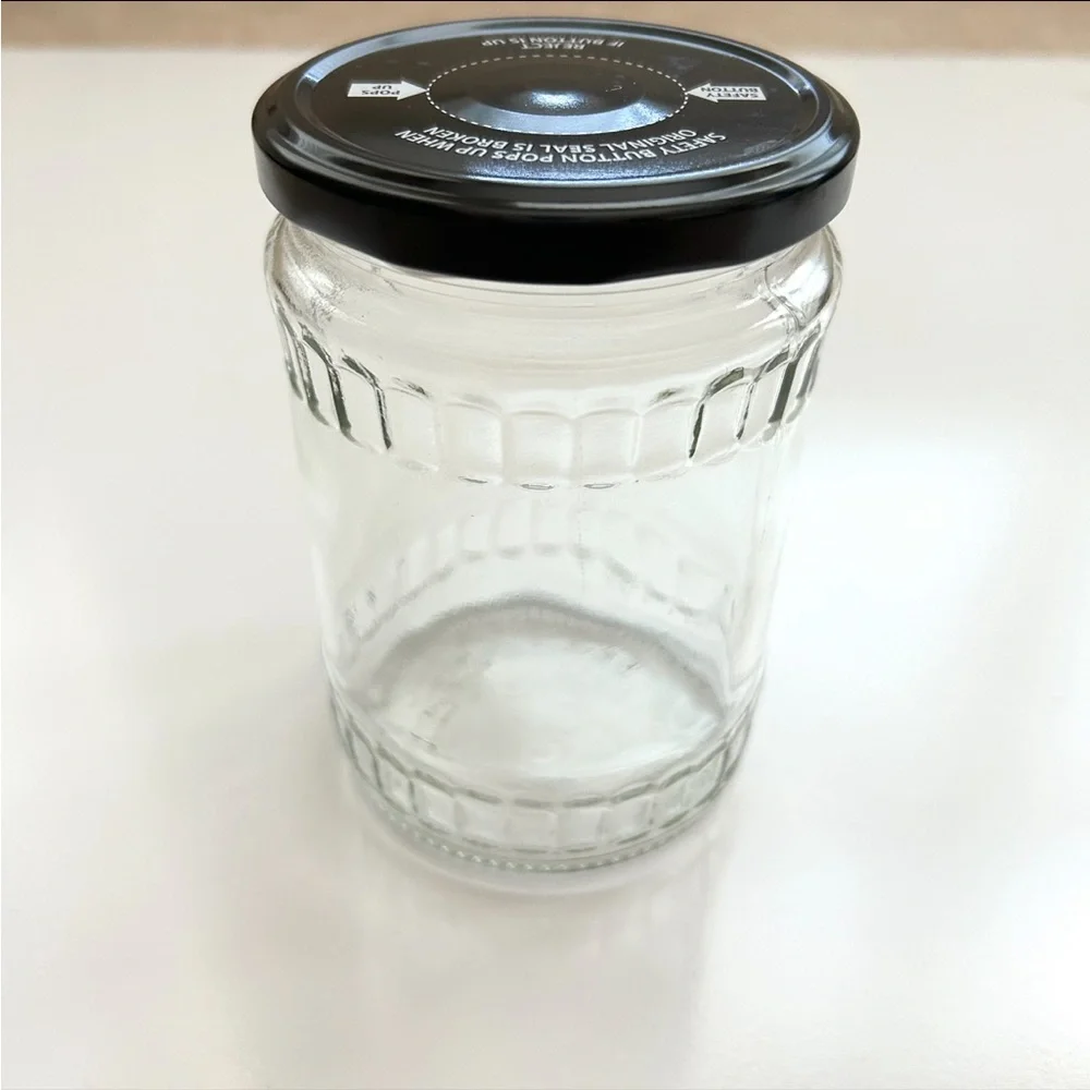 Lot of 4 Glass Jars + Black Metal Lid for Canning Crafts Storage Gifts